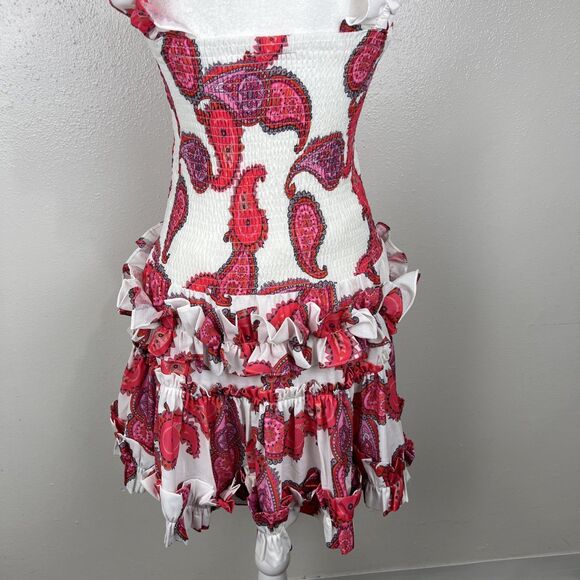 Taroo Dress Women Medium White Red Ruffled Smocked Fit Flare Mini Casual Party - Picture 12 of 12